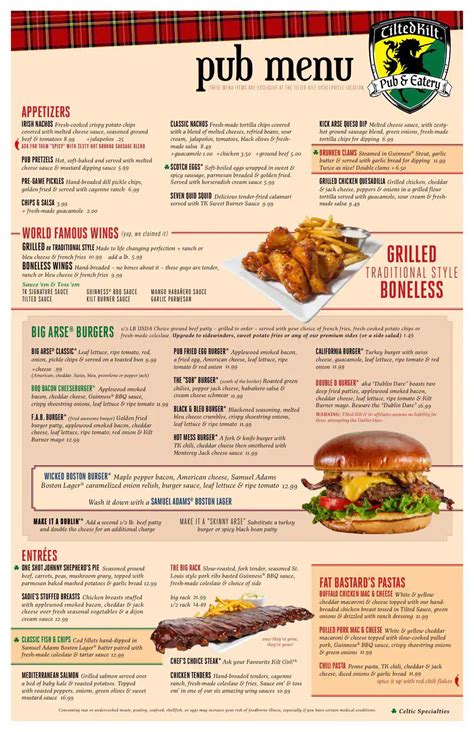 tilted kilt restaurant menu